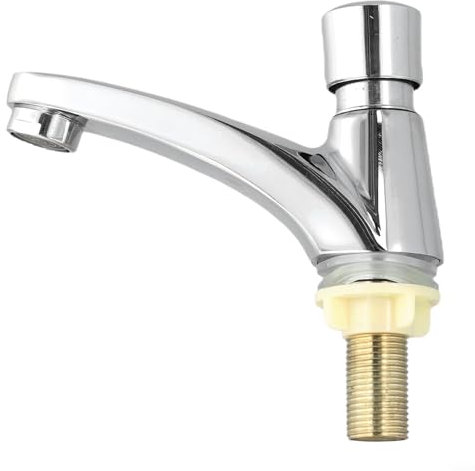 Entgoinggo Time Delay Faucet Chrome Plated Self Closing Water Saving Tap G1/2 Interface Single Cold Deck Mount Bathroom Basin Faucet