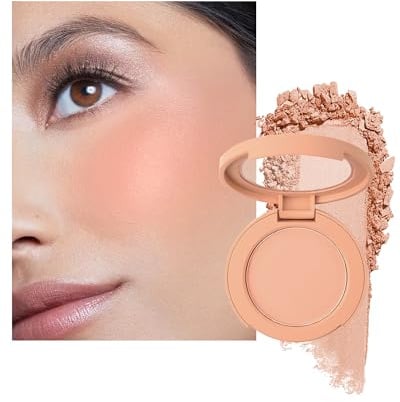 Blush Poudre, Nude Abricot Finition Mate Naturelle, Longue Durée Waterproof | Fard a Joue Pigmenté Intense Veloutée Blush Crème, Utilisable Fard a Joue et Fards à Paupières, Cadeau Maquillage Femme