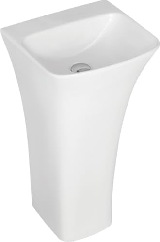 sanicomfort Standwaschbecken OPIA aus Keramik, 41 × 38 × 80,5 cm, freistehendes Säulenwaschbecken ohne Überlauf, vorgestochenes Hahnloch, für Wand- oder Waschtischarmatur, Weiß