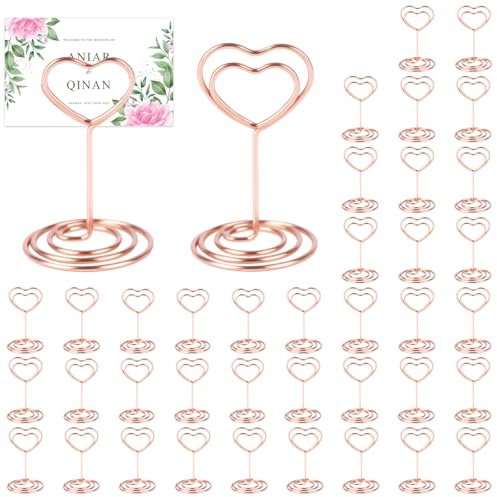 40 Tischkartenhalter Roségold, Fotoständer mit Klammern | Für Hochzeit,Jubiläum & Party;stabiler Drahtständer;vielseitig als Menükarte,Foto- & Memohalter einsetzbar