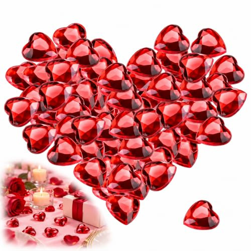 DEFIYEAR 200 Stück Diamantene Hochzeit Streudeko, Herzen Deko, Herzkonfetti Hochzeitsdeko Heiratsantrag Deko, Rote Diamanten Deko Herz für DIY Hochzeit Verlobung,Valentinstag, 12mm Rot Herzen Diamante