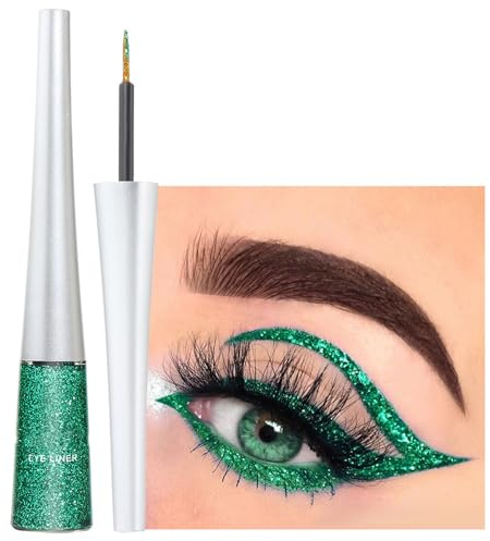 Glitzer Eyeliner Grün, Flüssiger Schimmer Eyeliner Wasserfest, Wischfest Metallischer Eyelinerstift, Hochpigmentierter Green Kajastift, Langlebig Glitter Augen Make Up & Body Art für Gesicht & Körper
