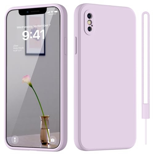 HGH für iPhone X/XS Hülle Silikon mit Lanyard, Lila | Handyhülle für iPhone X/XS Dünn Rundumschutz mit Microfiber-Innenfutter Kratzfest Schutzhülle 5.8