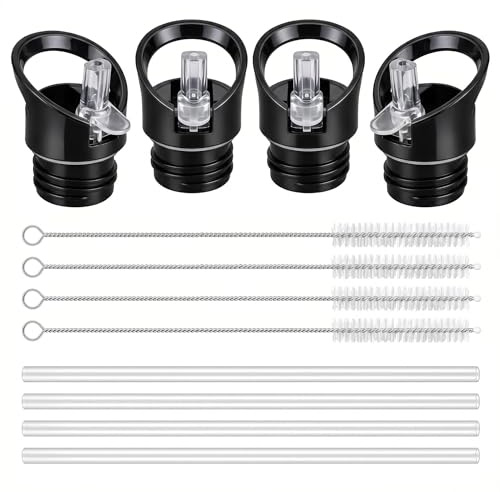 Straw Lid Bulk 4 Pack Standard Size Straw Lid for Hydroflask Standard Size Water Bottle and Simple Modern Ascent Bottle.(Black)