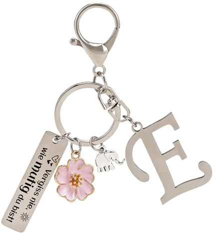 Blustrio Schlüsselanhänger Buchstabe Motivierendes Geschenk Silber Edelstahl Glücksbringer Schlüsselanhänger Personalisierte Geschenke mit Schlüsselbund für Frauen Mädchen Tochter Freundin