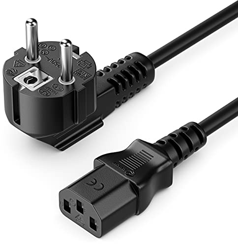 deleyCON 4m Kaltgerätekabel C13 Typ F 90° gewinkelt - Schwarz | Netzkabel Stromkabel, Schutzkontakt Stecker Typ F CEE 7/7 90° gewinkelt auf Kaltgerätekupplung C13 Buchse, für PC, Monitor
