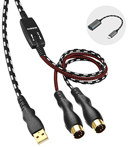 NUOSIYA MIDI Cable, MIDI to USB Interface Cable 2m,MIDI Interface in-Out to USB Cord Adapter with Indicator for Piano Keyboard to PC Mac Laptop,Arranger Keyboard Tool