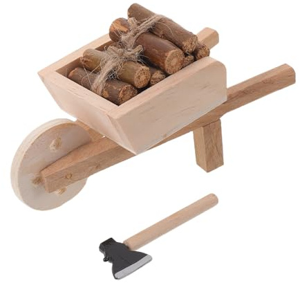 WESIEVYA Brouette Miniature pour Maison de poupée avec Bois de Chauffage, Mini brouette Vintage, Petit Chariot décoratif pour Jardin féerique
