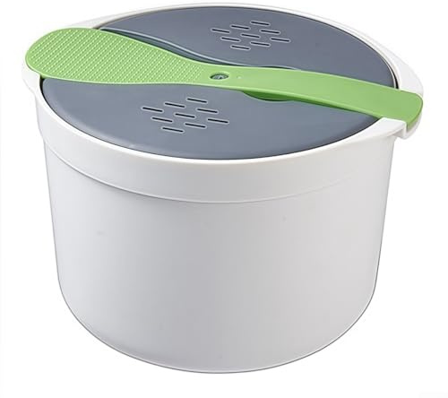 Microwave Rice Cooker Steamer 2.6L Portable Pot for Pasta Quinoa Couscous Vegetables with Strainer Green(Green)