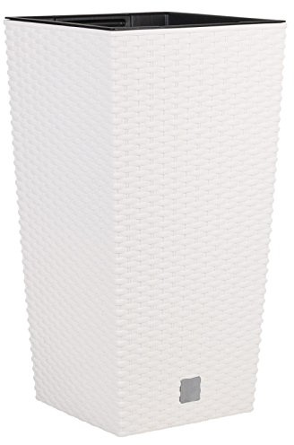 Elegant Rattan Design Tall Large Plant Pot Flower Indoor Outdoor Patio Garden Planters (White - Large Square)