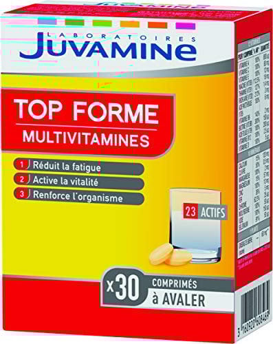 JUVAMINE Top forme, 12 Multivitamines & 10 Minéraux, Vitalité, Tonus, Aide à Réduire la Fatigue, Soutient l'Immunité, Programme de 1 Mois, 30 comprimés, Fabriqué en France