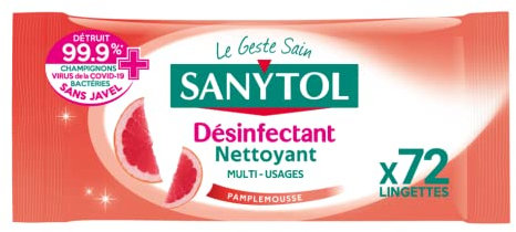 Sanytol Désinfectant Multi Usages Pamplemousse et Citronnelle 72 Lingettes