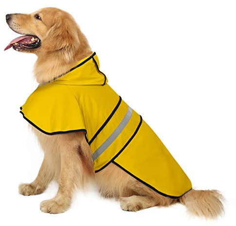 HDE Hunderegenmantel mit Kapuze für kleine bis große Hunde und Welpen (gelb, X-Large)