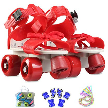Inline-Skates Zweireihige Rollschuhe Einstellbar 4 Rad Kinder Anfänger Atmungsaktive Für Jungen Mädchen Indoor Und Outdoor Mit Schutzausrüstung Rollers Geburtstag Presen (Red-(25-36) Code)