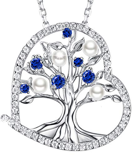 GinoMay Love Heart Pendnat Tree of Life Necklace for Women Birthday Gifts Ruby Peridot Blue Sapphire Pink Tourmaline Pearl Jewellery Mum Wife Daughter Gifts 925 Sterling Silver, Valentine's Day Jewellery Mother's Day