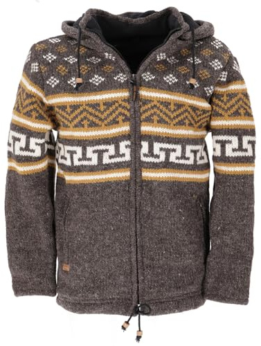 GURU SHOP Wolljacke mit Nordischem Muster, Strickjacke Braun/Mustard - Modell 4, Herren, Wolle, Size:XL