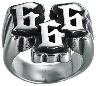 HIJONES Herren Jahrgang Gotisch Biker Punk Nummer 666 Ring aus Edelstahl Silber Überzogen Größe 72