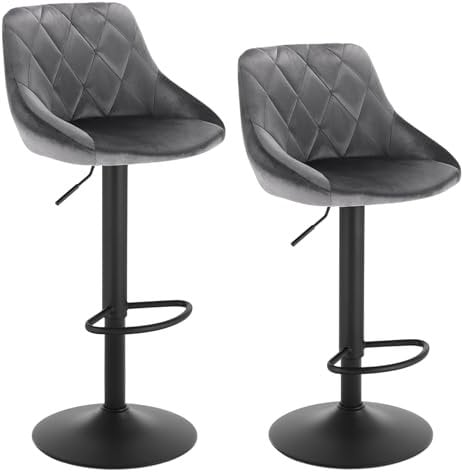 WOLTU Barhocker Tresenhocker, Gute gepolstert, Samt, Höhenverstellbar, Drehbar, 2 x Hocker, Dunkelgrau