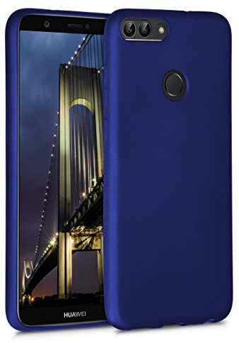 kwmobile Custodia Compatibile con Huawei Enjoy 7S / P Smart (2017) Cover - Back Case Morbida - Protezione in Silicone TPU Effetto Metallizzato blu metallizzato