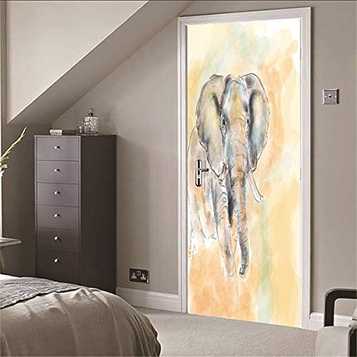 Treer Türtapete selbstklebend TürPoster 3D Drucken Fototapete Türfolie Poster Tapete Abnehmbar Wandtapete für Wohnzimmer Küche Schlafzimmer 77 * 200cm (Elefant)