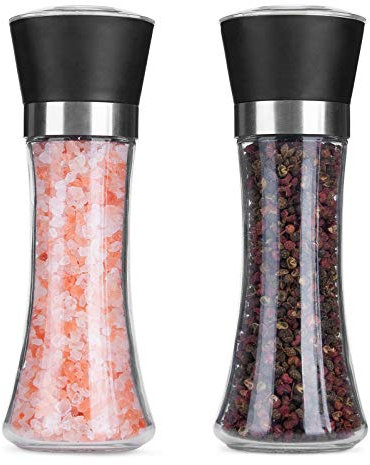 Salzmühle & Pfeffermühle, Hotder Gewürzmühle, Pfeffermühlen und Gewürzmühlen mit einstellbarem Keramikmahlwerk, Pfeffermühlenset aus Glas, auch als Chilimühle für Verschiedene Gewürze (PG300 2pcs)