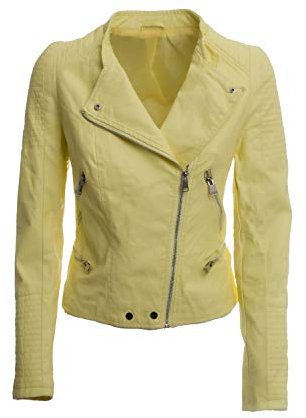 JOPHY & CO. Giacca Corta Chiodo Donna Ecopelle con Tasche & Cerniere (cod. 2560, 33107, 3985 & 2502) (Giallo (cod. 2502), L)