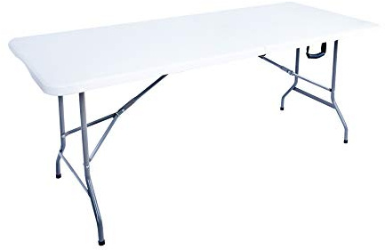 Rebecca Mobili Klapptisch, weißer Koffertisch, Kunststoff Stahl, Für Garten Camping, Feste - Maße: 74 x 180 x 74 cm (HxBxT) - Art. RE6579