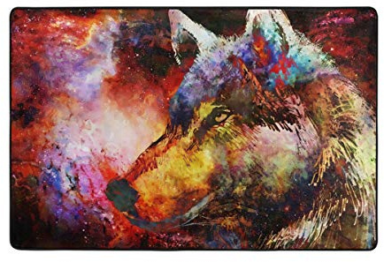 Rootti Teppich, bunt, Wolf-Muster, rutschfest, für Wohnzimmer, Esszimmer, Schlafzimmer, Küche, Flur, 200 x 150 cm