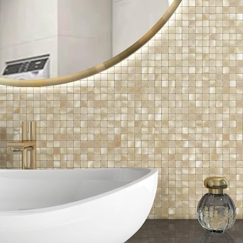 BeNice Mosaik Klebefliesen Selbstklebend Küche Metall Fliesenaufkleber Quadratische(5 Matten,Champagner Gold)