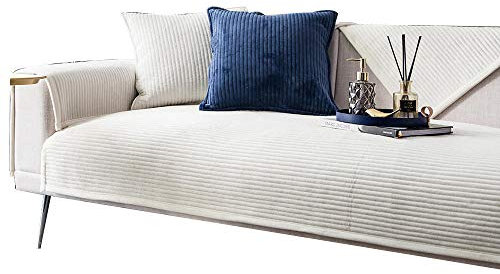 LRRD Einfarbiges Sofa Couch Cover Kissen für Wohnzimmer Antirutsch sofaläufer,Couch Auflage,Couch überzug,Sofa Cover,White,110*110cm