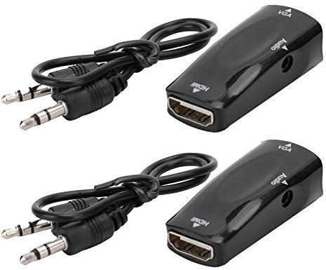 Goshyda 2 pièces Adaptateur HDMI Femelle vers VGA, convertisseur vidéo 1080 P HDMI Femelle vers VGA Femelle avec câble de Sortie Audio 3,5 mm pour téléphone Portable Portable