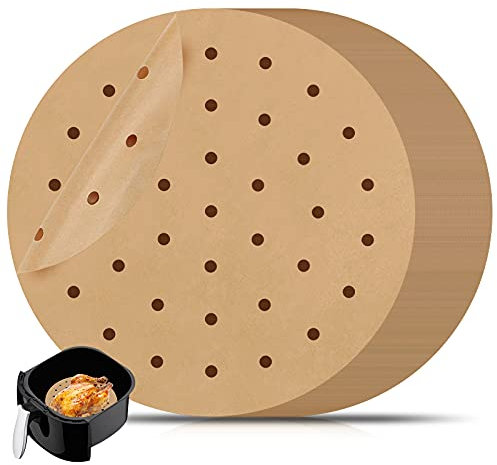 ASTER 100 feuilles de papier sulfurisé perforées de 20,3 cm pour friteuse à air, cuisson à la vapeur, papier sulfurisé anti-adhésif pour friteuse à air, cuisson des biscuits, cuisson vapeur en bambou
