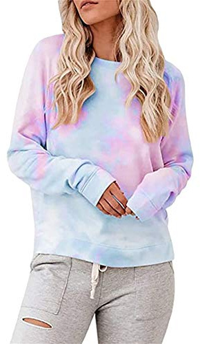 EFOFEI Frauen Tie Dye Sweatshirt Rundhalsausschnitt Langarm Lose Sweatshirt Farbe Block Tops Langarm Shirt