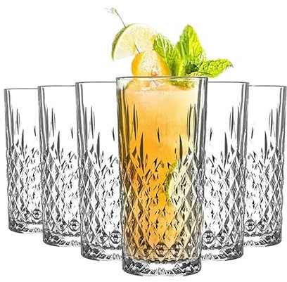 Unishop - Set di 6 bicchieri per acqua e bevande alcoliche, bicchieri di vetro trasparenti lavabili in lavastoviglie, 356 ml