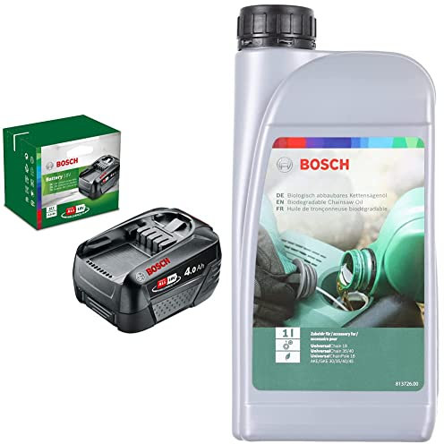 Bosch batería PBA 18V 4.0Ah W-C (Sistema de 18 voltios, 4,0 Ah, en Caja) + Aceite Biodegradable, Verde
