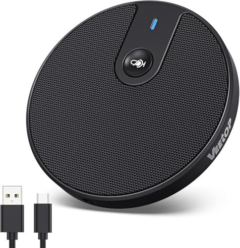 Veetop Conference Microphone 360° Omnidirectional USB Computer Microphone with Mute Plug & Play & 3.5mm Aux Jack USB PC Mic for Video Conference Zoom Meeting Skype Recording Gaming(Not Speaker)
