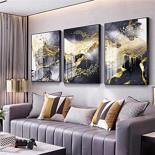 RAILONCH 3er Premium Design-Poster Set Golden Poster & Kunstdrucke Ohne Bilderrahmen Moderne Wandbilder Print Bilder für Wohnzimmer & Schlafzimmer (50x70cm)