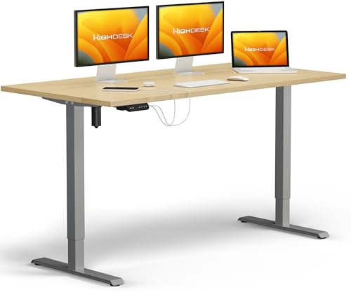 KRIEG HighDesk SMART Höhenverstellbarer Schreibtisch 180 x 80 cm I Silber + Ahorn - Elektrischer Sitz- & Stehtisch mit Tischplatte - Stehschreibtisch Elektrisch Höhenverstellbar