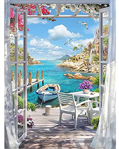Trayosin 5D Diamond Painting Erwachsene Diamant Painting Bilder Daiments Painting Mit Zubehör Landschaft Diamond Art Painting Bilder Für Indie Aesthetic Room Decor (Meereslandschaft,30x40cm)