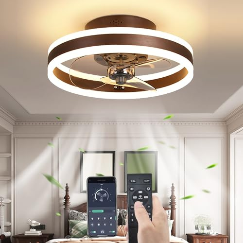 YUNZI Ruhig Deckenventilator mit Licht und Fernbedienung, LED 60W Dimmbar Deckenlampe Modern Deckenventilatoren zum Wohnzimmer Schlafzimmer, 6 Geschwindigkeiten, Dimmen Beleuchtung,Braun, 40CM