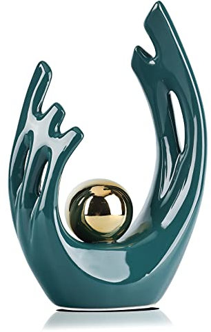 LCCCK 24,1 cm H Beistelltischdekoration Blaugrün, ästhetische Raumdekoration, Akzentregal, ästhetisch, Moderne abstrakte Kunst, Keramikstatue, Home Teal Decor Mittelstücke Dekoration für Tisch