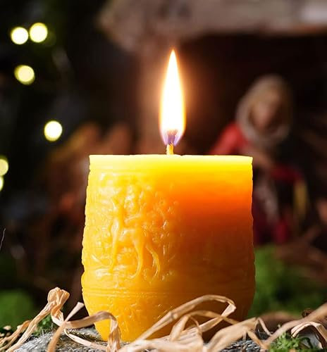 tea4chill Bienenwachskerze aus 100% Bienenwachs, Honigkerze, Kerze 7 x 7,5cm Stumpen, Geschenk für Weihnachten, lange Brenndauer, handgefertigt