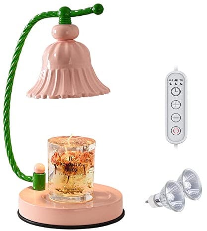 Candle Warmer Lamp with Timer & Dimmer, Metal Candle Lamp Wax Warmer Compatible with Yankee Candle Large Jar for Home Decor, Girl Bedside(Pink)