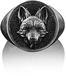Bysilverstone Schmuck – Handgefertigter Siegelring „Fuchs“, Sterlingsilber-Fuchs-Pinky-Herrenring, Silberner 3D-Fuchskopf-Schmuck, Tierring, 3D-Fuchskopf-Geschenk, Erinnerungsgeschenk Für Männer
