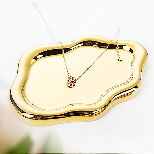Ceramic Jewellry Dish for Women, Jewelry Tray Trinket Dish, Cloud Shape Ceramic Jewelry Plate, Watch Keys Tray Ring Dish Holder for Mother's Day/Christmas/Thanksgiving/Birthday Gif(Gold)
