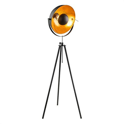 INNOVATE LED Stehleuchte Industrial Gold Schwarz Matt | Dreibein Stehlampe höhenverstellbar | Retro Studiolampe drehbar | Design Esszimmerlampe schwenkbar | Tripod Stativ | Vintage Studioleuchte