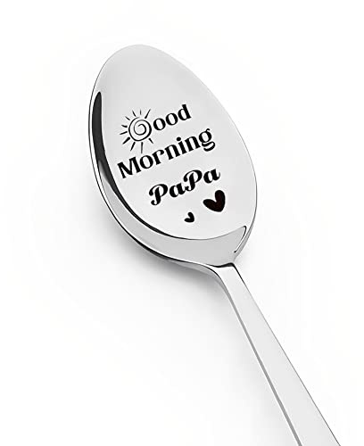 Best Grandpa Papa Gifts Spoon - Grandfather Birthday Announcement Fathers Day Dad Gifts Ideas from Grandchildren to Good Morning Papa Engraved Long Handle Tea Soup Spoons