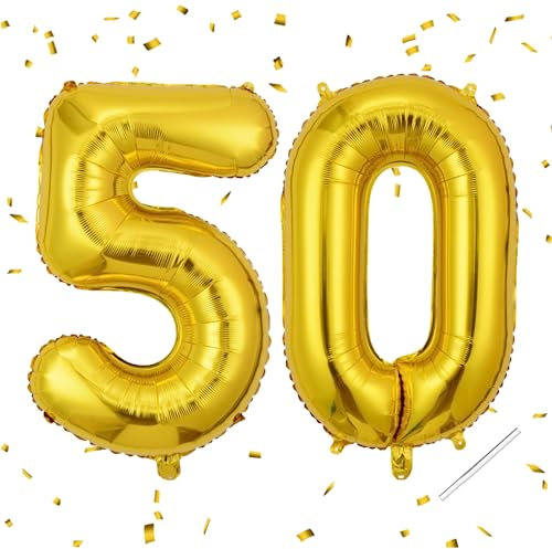 Zahlen Luftballon 50 jahre, Folienballon Gold in 40-101cm Geburtstagsdeko,XXL Luftballon Zahlen Dekoration,Ballon Zahl Deko zum Geburtstag für 50. Geburtstagsdeko Männer Frauen(Gold 50)