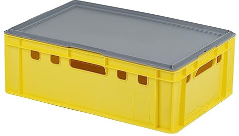 E2 Kiste mit grauem Deckel 600 x 400 x 200 mm Fleischkiste Lagerkiste Metzgerkiste in gelb