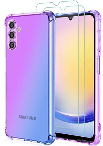 Osophter for Samsung Galaxy A25 5G Case: with 2pcs Screen Protector two color gradient reinforced corner TPU shock absorption flexible Cell Phone Cover for Galaxy A25 5G(Purple Blue)